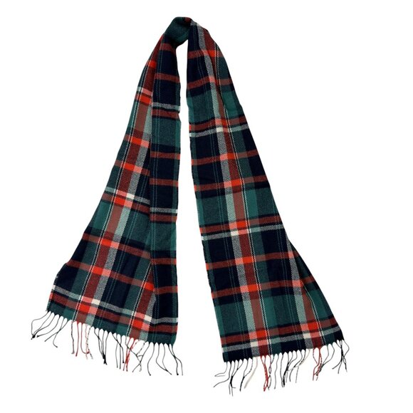 Old Navy Unisex Plaid Fringe Winter Scarf Blue Orange Green Acrylic One Size - Picture 2 of 7